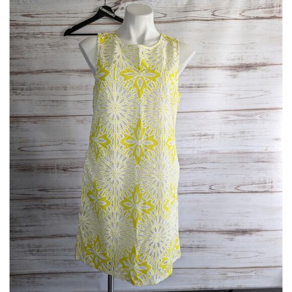Anthropologie Weston Lemon Yellow Floral Lace Sleeveless Shift Dress Medium New - Picture 1 of 7